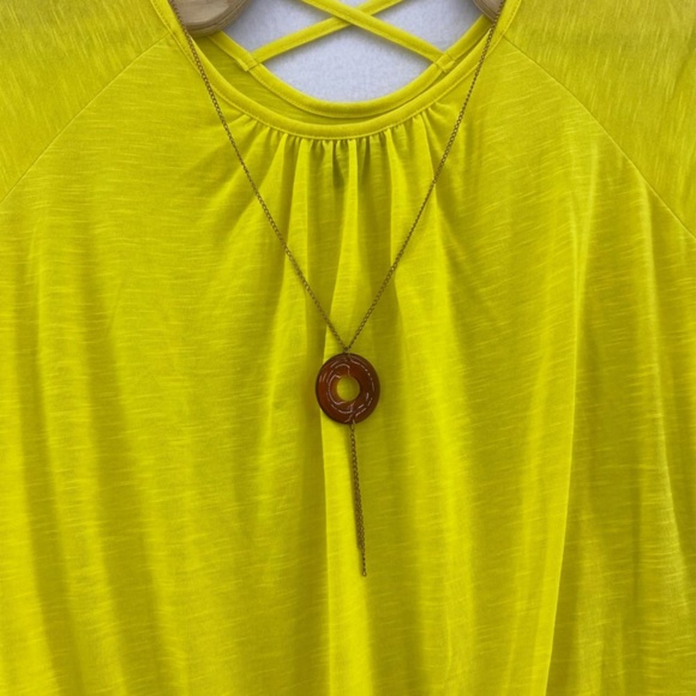 Goddess Tie Front Top Criss Cross‎ Back Short Sleeve Casual Mustard Yellow 2X